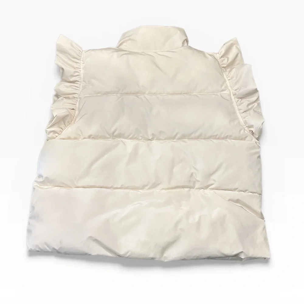 Jodifl Ruffle Sleeve Full Zip Puffer Vest Cream Pockets Size Large - Picture 3 of 11